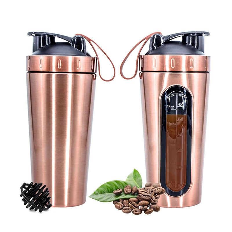 1Pc 700ML Stainless Steel Sports Water Mugs Shaker Bottles With Scale,